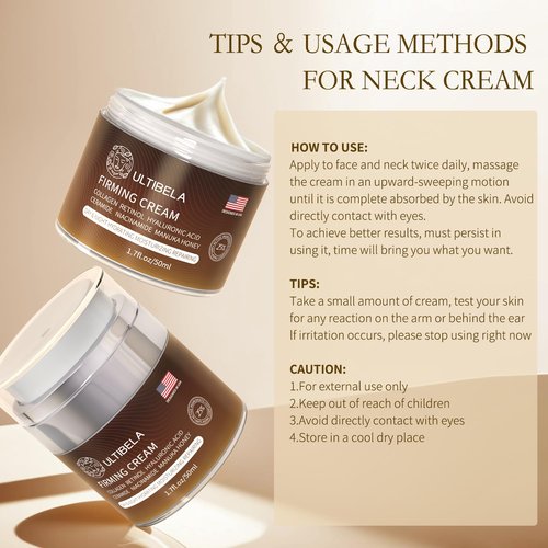 ULTIBELA Tighten and Lift Neck Cream, Deep Hydration Neck Firming Cream with Retinol, Collagen & Honey Anti-Aging & Wrinkle Moisturizer for Face, Neck & Décolleté Women & Men 1.7 Fl Oz