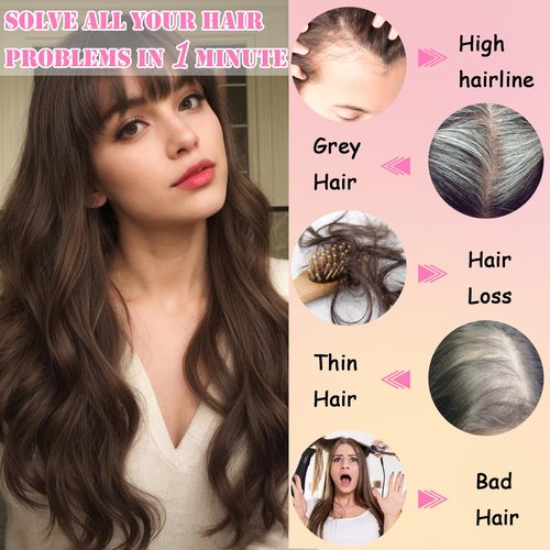 LEDIZE Hair Toppers for Women, 20 Inch Hand Tied Breathable Toppers Hairpieces for Women with Thinning Crown Wispy Bangs Mix Human Hair Wavy Curly Lightweight Wiglets (Dark Brown, Wispy Bangs)