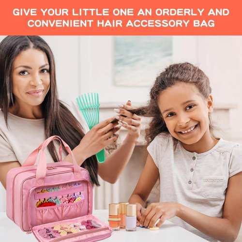 Hair Accessories Organizer for Girls, Hanging Hair Bow Storage Bag for Girls Hair Clips, Travel Organizer With Hair Clips, Headbands, Scrunchies & Ties - Empty Bag (Pink)