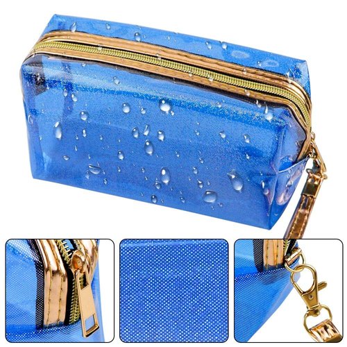 Meetory 5 Pack Waterproof Cosmetic Bag Portable Translucent Makeup Bag Zippered Travel Toiletry Pouch for Vacation, Bathroom, Organizing
