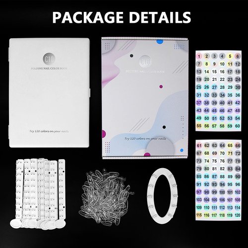 Nail Display Book Plastic Nail Color Book, C10 Nail Polish Display Color Chart with Clear Nail Tips and Nail Polish Number Labels