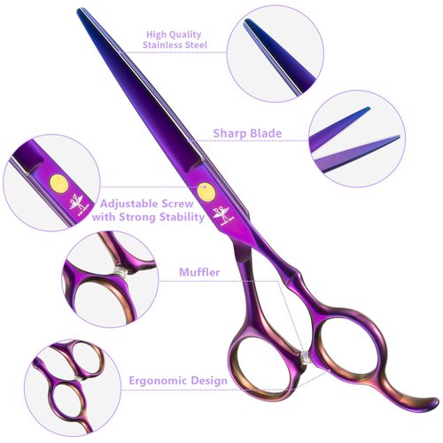 PURPLEBIRD Hair Cutting Kit, Professional Barber Scissors and Thinners Set - Stainless Steel Hair Scissors and 10 Pcs Purple for Men, Women and Pets