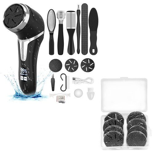 Hoxida Electric Callus Remover for Feet with Vacuum and 11 Rollers Bundle,Professional Pedicure Tools Kit Foot File Callus Remover, Rechargeable Waterproof Foot File for Foot Care kit Deadskin Remover