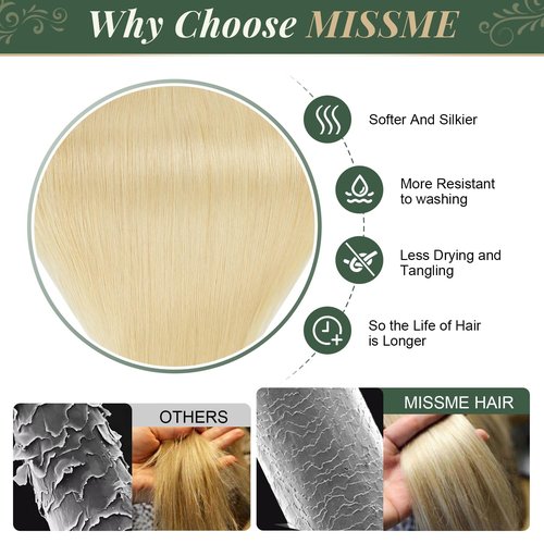 Missme Tape in Hair Extensions Human Hair 16 inch 20 Pcs 40g #613 Blonde Tape ins Human Hair Extensions Remy Hair Skin Weft Seamless Invisible Silky Straight Thick Ends Add Length