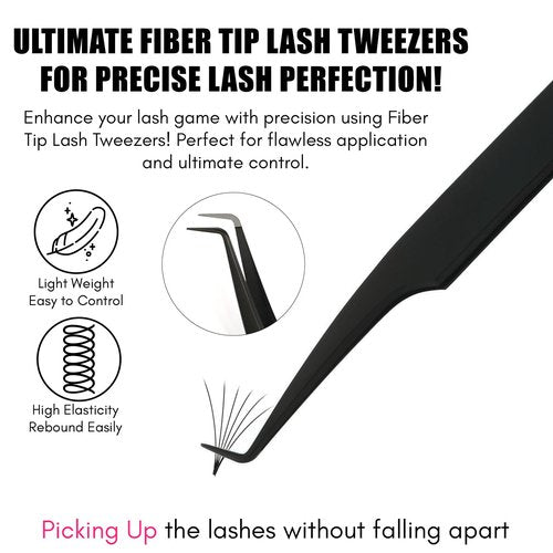 My Lash Tools Fiber Tip Lash Tweezers for Eyelash Extension Curved 90 Degree Angle Boot Tweezer Best for Volume, Individual Isolation & Classic Lashes Stainless Steel Lash Supply (CEC-F08/01)