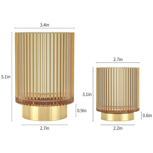 CANITORON Makeup Brush Holder,2 Pack Glass Makeup Brush Holder Organizer Store Cosmetic Tools,Eyeliner,Storage Organizer for Vanity,Bathroom and Bedroom Countertop Storage.(Amber S+L)