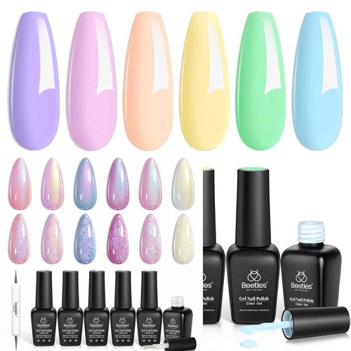 Beetles Pastel Pearl Gel Nail Polish, 12 Colors Colors Macaron Pink Blue Green Yellow Purple Soft Pastel Shimmer Pearl White Pink Purple Mermaid Gel Polish