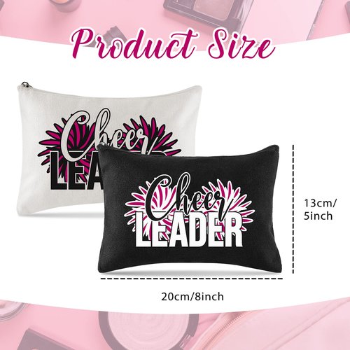 18 Pieces Cosmetic Cheer Bag Cheerleader Gifts Canvas Cheer Makeup Case Portable Travel Cheerleading Bag Toiletry Zipper Pouch for Teen Girls Women Teammates, 2 Colors