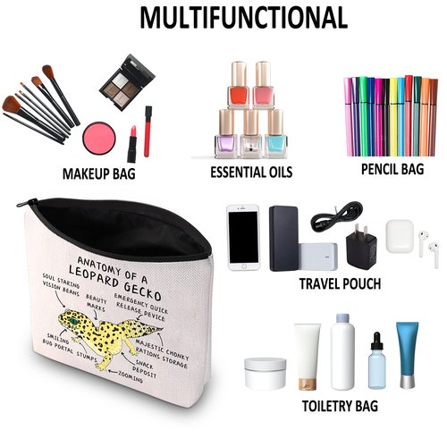 G2TUP Leopard Gecko Lover Gift Anatomy Of A Leopard Gecko Makeup Bag L-eopard G-ecko Mom Cosmetics Bag Pet Lizard Reptile Lover Gifts