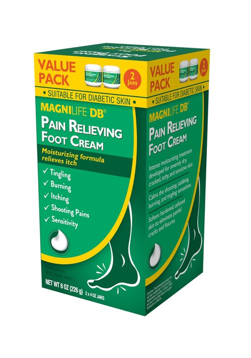 MagniLife DB Pain Relieving Foot Cream, Calming Relief for Burning, Tingling, Shooting & Stabbing Foot Pain, Moisturizing Foot Cream Suitable for Diabetic and Sensitive Skin - 2 Packs of 4 oz Jars