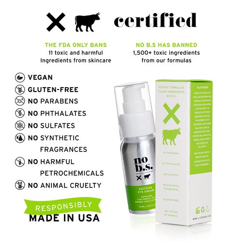No Bad Stuff - Caffeine Eye Cream with Pure Hyaluronic Acid & Plant Based Squalane Oil, Under Eye Cream for Dark Circles & Puffiness, Travel Size, 0.5 FL Oz, and CoQ10 for Wrinkles