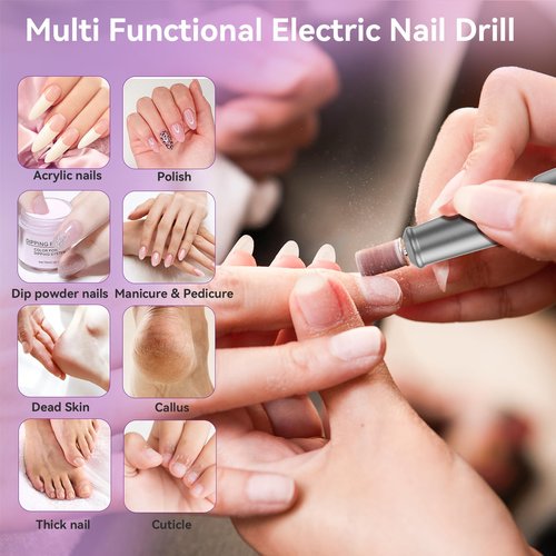 RAZOWISE Nail Drill Electric File: Professional for Acrylic Gel Powder Nails Portable Nail Drill for Manicure Pedicure Nail Efile 5 Speeds 12 in 1 with LED Display Rechargeable, Grey