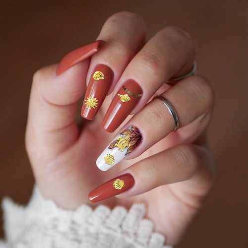 BEIQIYA 2 Disc 3D Metal Nail Charms, Starfish Seashell Manicure Art Decals, 12 Styles Nail Decor DIY Embellishments for Scrapbook Bookmarks Invitation- Gold