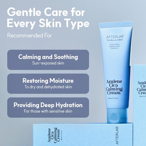 AFTERLAB Azulene CICA Calming Cream - Soothing Facial Moisturizer for Redness Relief and Skin Hydration, Korean Skin Care for Sensitive Skin, 2.7 fl.oz/ 80ml