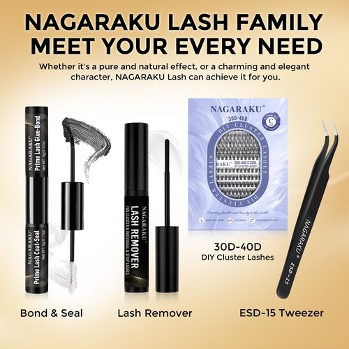 Lash Remover for Cluster, NAGARAKU Eyelash Glue Remover for Lash Extensions Lash Clusters Eyelash Remover DIY Lash Extension Remover Adhesive for Clusters Individual/Strip Lashes DIY at Home 5ml