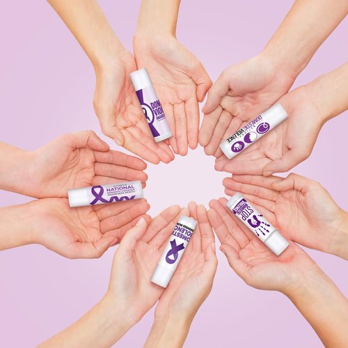 Sacubee 50 Pcs Lip Balm Bulk Ribbon Vanilla Sunscreen Lip Balm Gift for Women Men Mental Health Awareness Public Event Supplies, 5 Scents(Domestic Violence Awareness, Elegant Color)