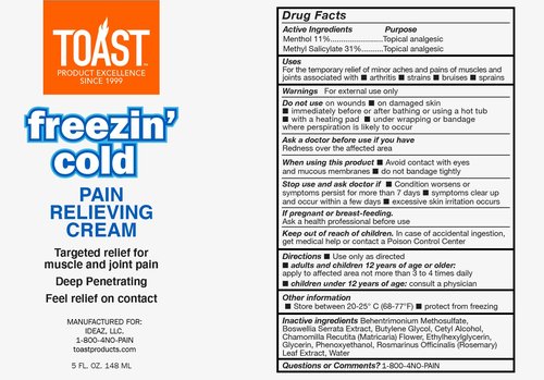 Toast Freezin Cold Extra Strength Pain Relief Cream for Muscles and Joints - 5 Ounces