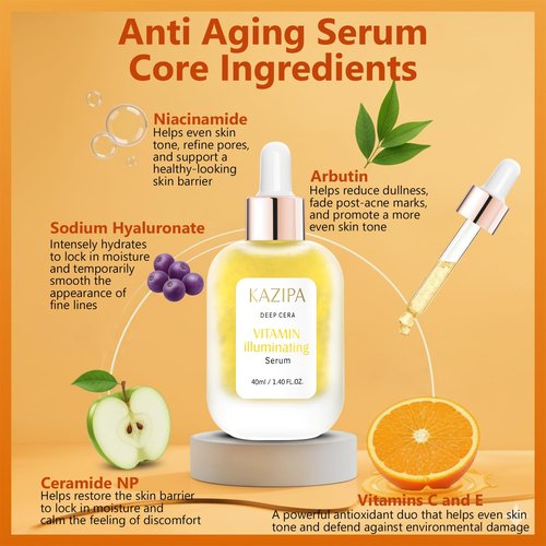 Vitamin C Serum for Face, Anti Aging Vitamin Illuminating Brightening Serum with Niacinamide,Hyaluronic Acid & VE, Skin Care for Evens tone, Dark Spot Corrector, Hydrates, Reduces Wrinkles,1.35Fl Oz