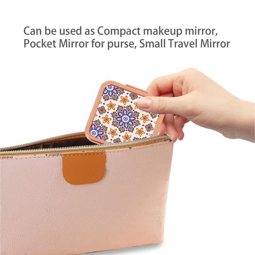 PDOZV Purse Mirror Compact, Rosegold Square 2.8”×2.8” Metal Frame DropRubber Style Double Sided 1X/2X Small Mirror for Purse (Ethinc01)