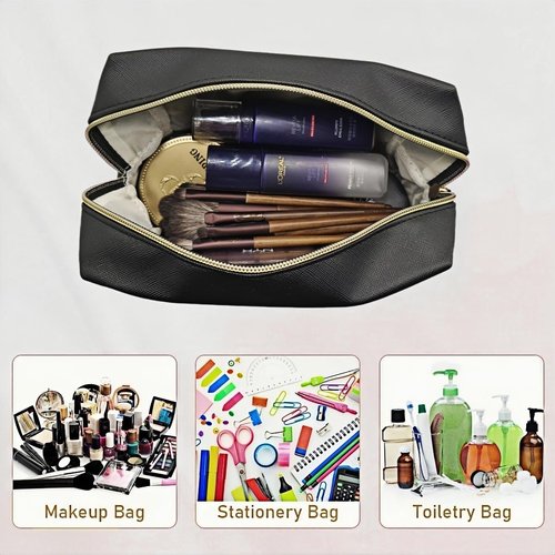 Adegari Makeup Bag for Women Girls, 2 Pieces Portable Cosmetic Bags Organizer Preppy Makeup Pouch PU Leather Waterproof Travel Toiletry Bag for Mom Daughter friend Wife