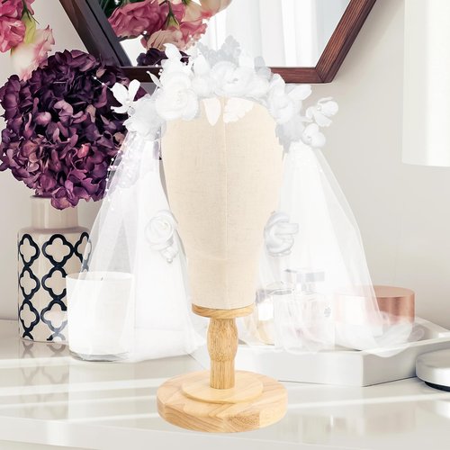 Beauty Star Wig Stand, 22inch Mannequin Head for Wigs with Detachable Strong Wood Base, Canvas Block Wig Head Holder Rack Ideal for Hair Styling, Display Hats, Wig Making, Headdress