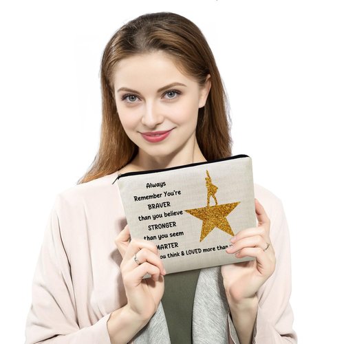 YULUENZE Broadway Musical Makeup Bag Musicals Hamilton Gift Organizer Bag You Are Stronger Smarter Than You Think Hamilton Toiletry Zipper Pouch Cosmetic Bag Gift for Broadway Fans Women