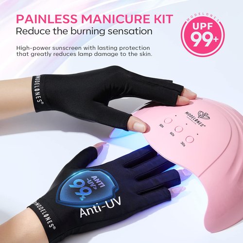 Modelones 15ML Sheer Pink Gel Nail Polish and 48W Gel Nail Lamp with UV Gloves