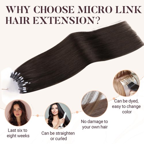 MAXITA Microlink Hair Extensions Human Hair Dark Brown Micro Bead Hair Extensions Virgin Human Hair, 50g/50 Strands/Pack, 16 In