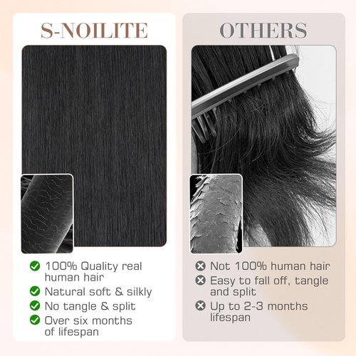 S-noilite Micro Link U Tip Hair Extensions Human Hair Jet Black K Tips Hair Extensions Human Hair Keratin U Tip Hair Extensions Straight 18 Inch 50 Strands 50g