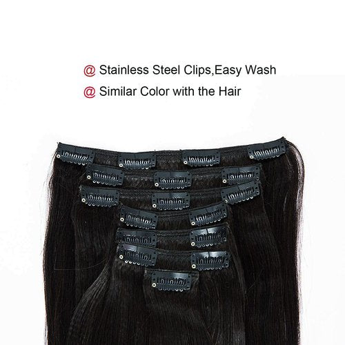 Anrosa Yaki Clip in Hair Extensions Human Hair 10 inch Jet Black Straight Clip ins Real Natural Style for Black Women, 120 Gram 7 Pieces