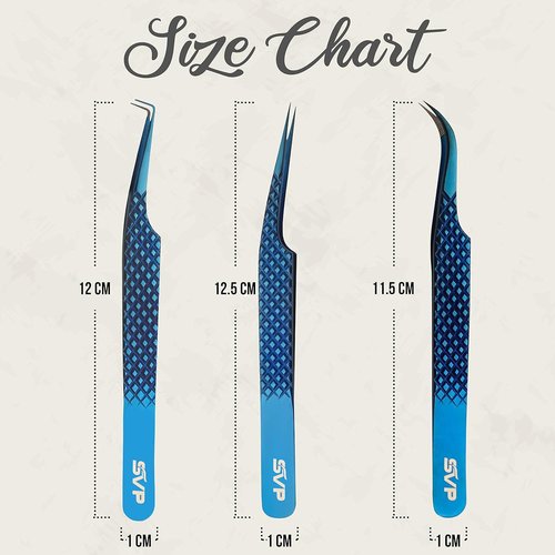 SV Lash Tweezers | Lash Extension Tweezers Set | 5Pcs Stainless Steel Eyelash Extension Tweezers Set | Volume/Isolation Nail Art Curved Tweezers (Blue 3 Pcs)