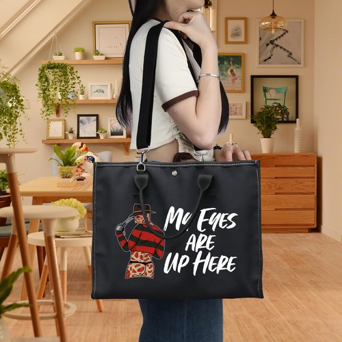 WZMPA Horror Movie Cosmetic Makeup Bag - Inspired Gift 'My Eyes Are Up Here' Zipper Pouch Bag For Movie Fans (Eyes Up Here BG)