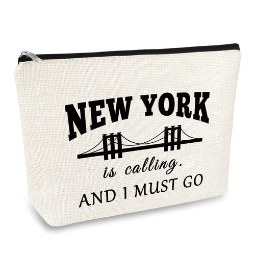 New York Travel Gift Makeup Bag NYC Gift for Girls Women Souvenir Zipper Cosmetic Bag New York City Themed Vacation Present Girls Trip Weekend Present Travel Toiletries Pouch