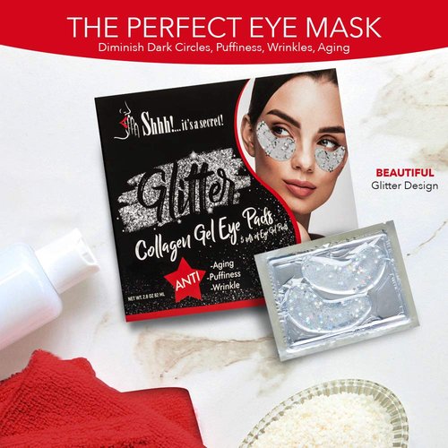 Collagen Under Eye Mask Moisturizer | Eye Mask For Wrinkles, Puffiness, Dark Circles, Anti-Aging | Glitter Enhanced Best Kept Eye Secrets Treatment (5 Pairs)