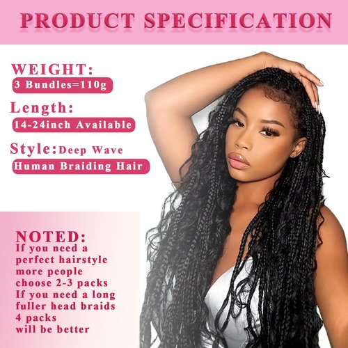 AKONSOUL Human Braiding Hair Deep Wave Bulk Human Hair Braiding 3 Bundles/Pack 110g 16 Inch No Weft Brazilian Virgin Curly Human Hair Extensions for Boho Braids Wet and Wavy Human Braiding Hair