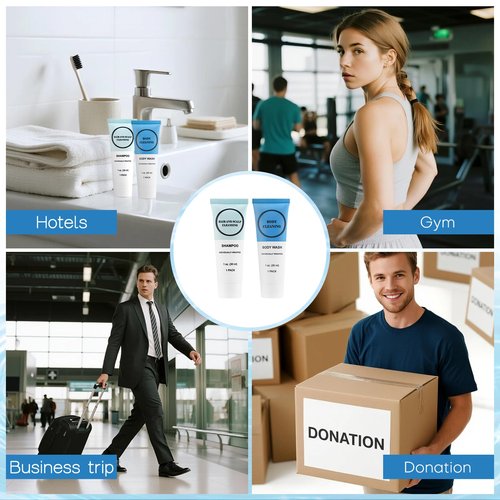 RSQAZQ Travel Size Shampoo and Body Wash Bulk, Individually Wrapped Hotel Mini Shower Gel and Small Men Women Cleansing Toiletries Amenities for Hotel/Vacation/Homeless 1 oz (3.7inch, Count, 100)
