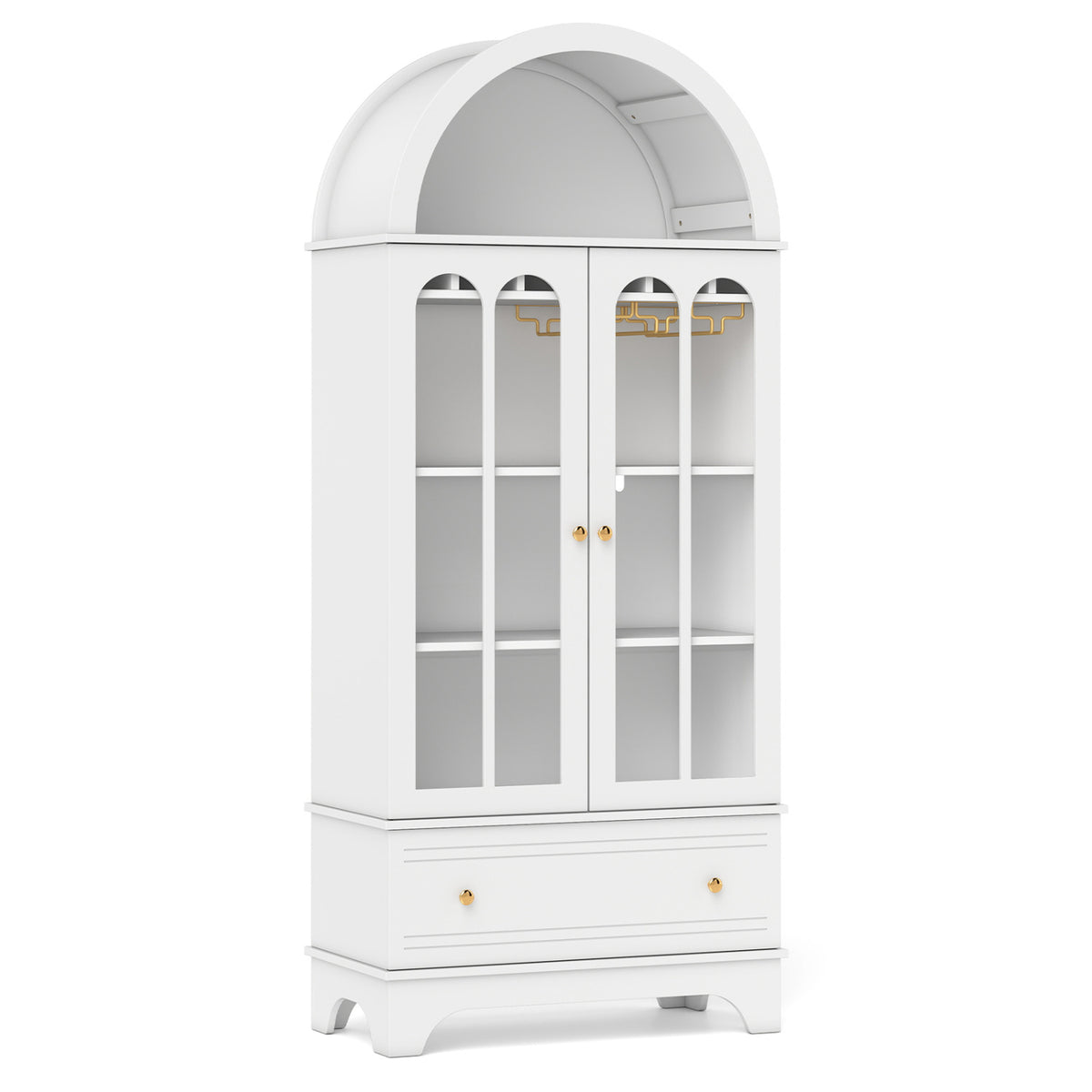 71.5 Inch Arched Wine Cabinet with Glass Doors - Black