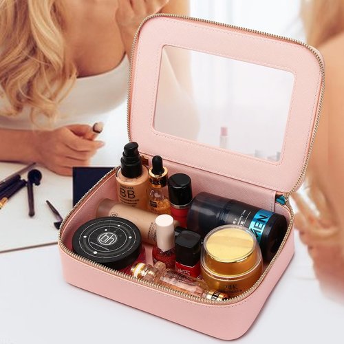 Pinkmik Clear Makeup Bag Transparent Travel Case for Cosmetics and Toiletries Women's Brush Bag and Clear Car Bag with Zipper (Pink, M+)