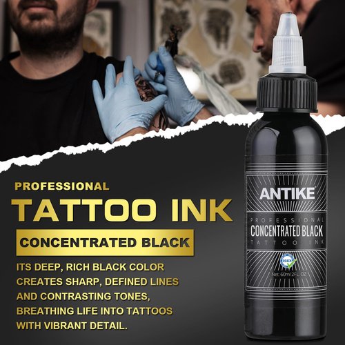 ANTIKE Black Tattoo Ink 2oz Pro Tattoo Ink Concentrated Black 60ml USA Standard Pigment for Tattoo Artist TI5003-60-030