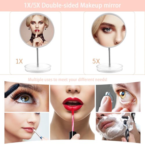 Jasefa 1x/5x Magnifying Makeup Mirror with Stand, Magnified 6" Double Sided Desk Table Mirror，180° Rotation Tabletop Cosmetic Mirror for Traveling,Shaving -White