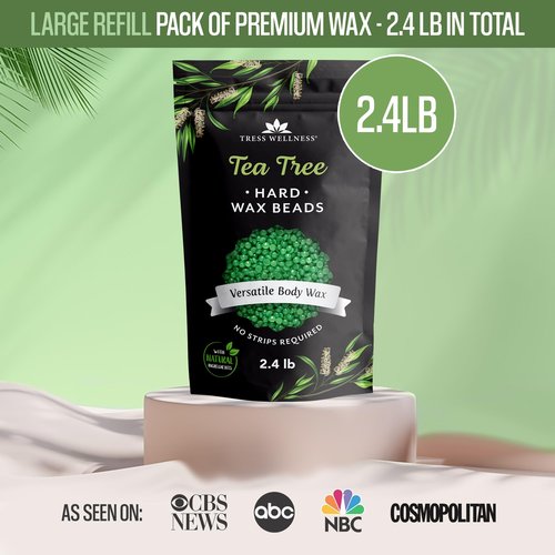 Tress Wellness Wax Beads - Safe for Skin - Dermatologically Tested - At-Home Kit for Bikini, Brazilian & Full Body - Tea Tree 2.4 lb F8