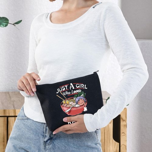 G2TUP Ramen Lover Cosmetic Bag Ramen Foodie Gift Just A Girl Who Loves Ramen Makeup Zipper Bag for Women Girls (Ramen makeup)