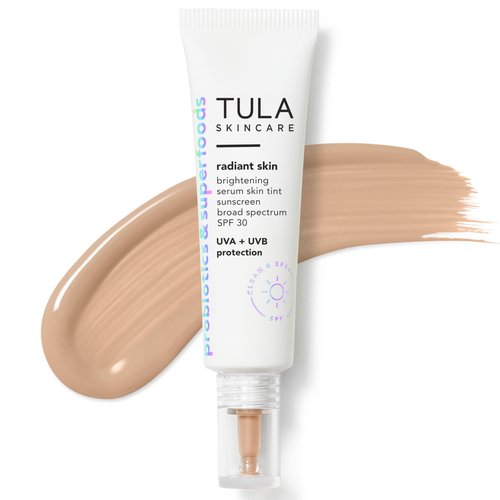 TULA Skin Care Radiant Skin Brightening Serum Skin Tint SPF-Facial Sunscreen Provides Broad Spectrum SPF 30 Protection, Tinted, Serum-Light Formula Brightens and Evens Skin-Shade 09, 1.0 fl oz.