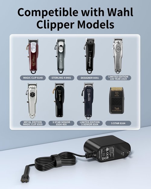 Replacement Charger for Wahl Magic Clipper, 4V Clipper Charger Compatible with Wahl 8164/8591/8148/8504, Power Cord for 5-Star Magic Clip Cordless Trimmer, 1919 100 Year Hair Clipper