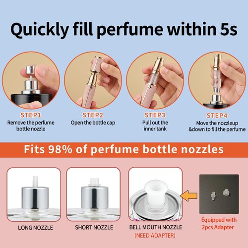Mini Perfume Travel Refillable Bottle, Portable Travel Size Cologne Sprayer Perfume Atomizer, Luxurious Pocket Perfume Dispenser Pump Transfer Tool For Women Men Travel Accessories 5ml (Orange)