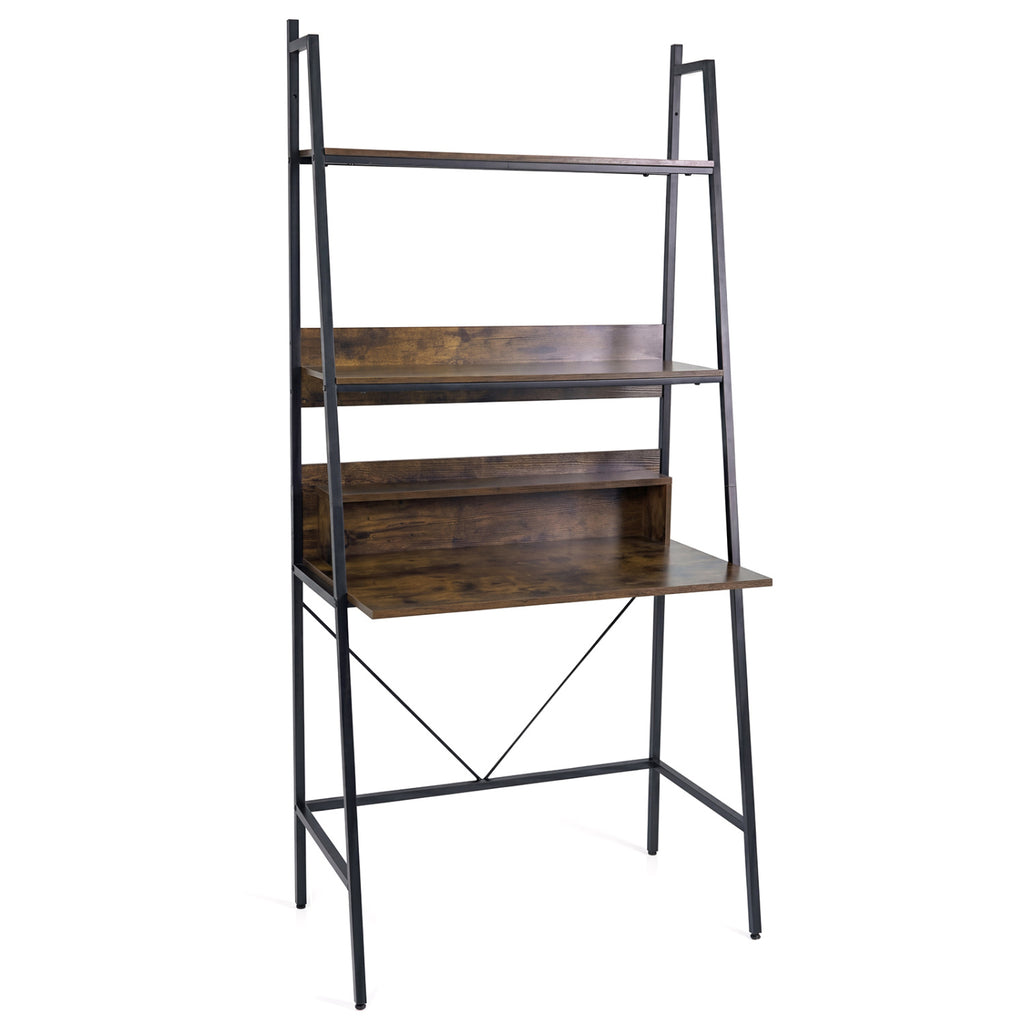 71" Laptop Desk with Open Shelves - Brown