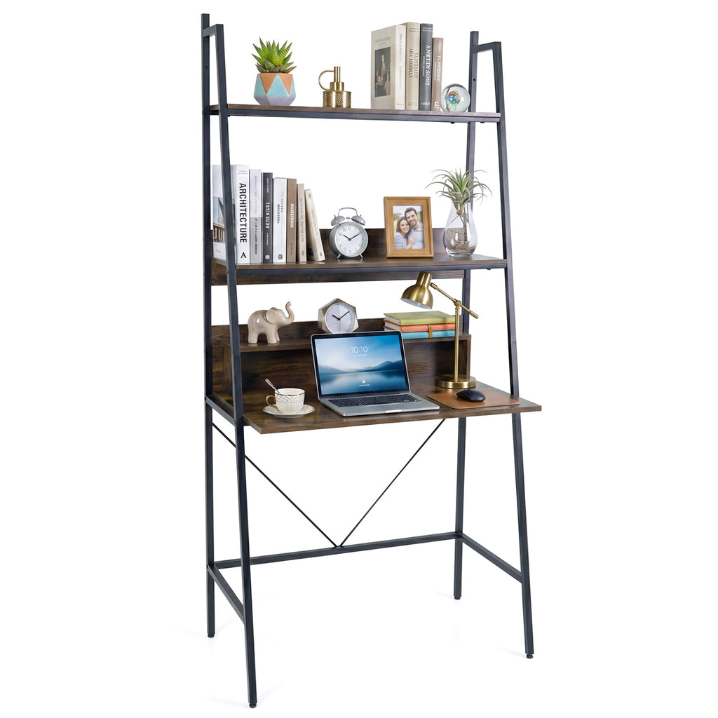 71" Laptop Desk with Open Shelves - Brown