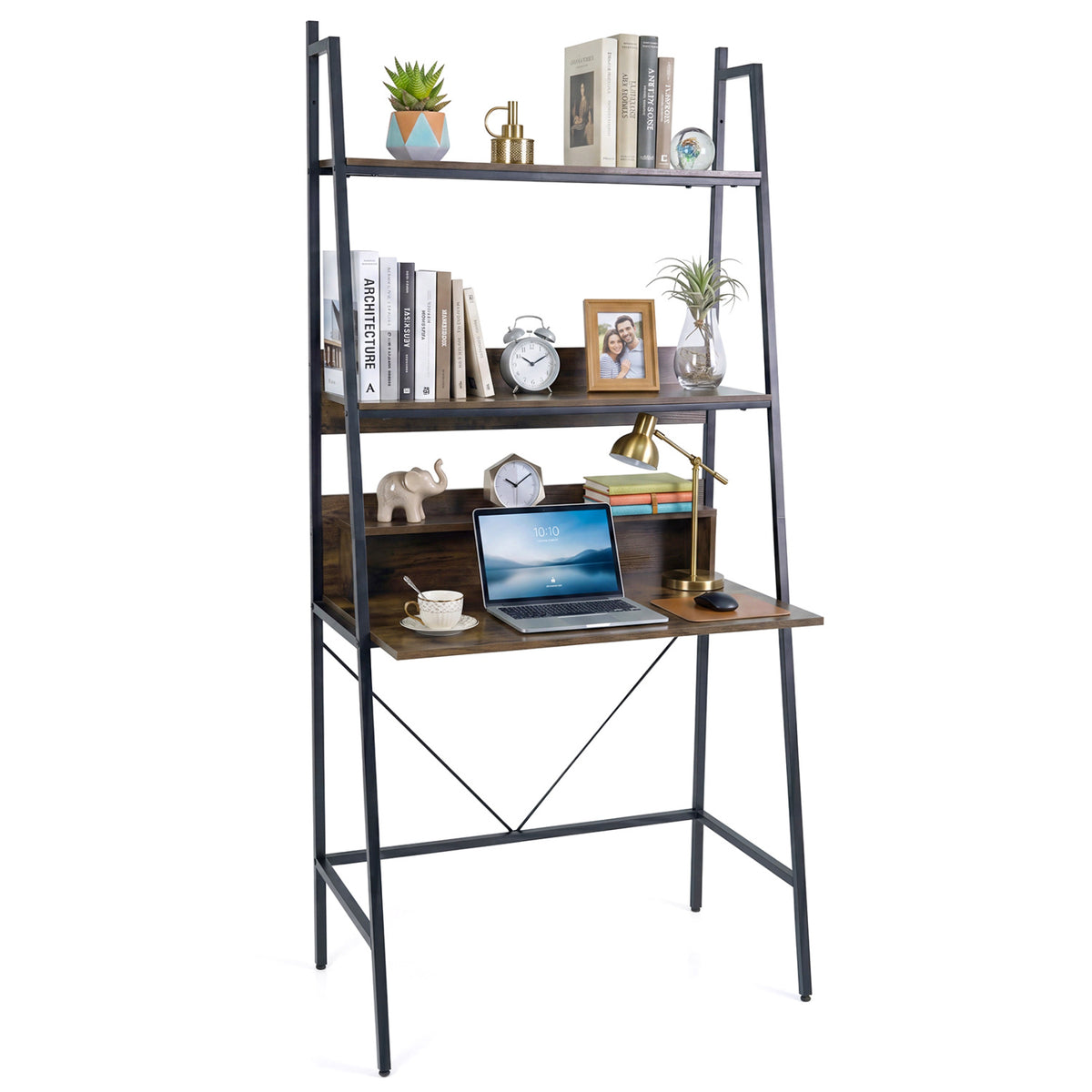 71" Laptop Desk with Open Shelves - Brown