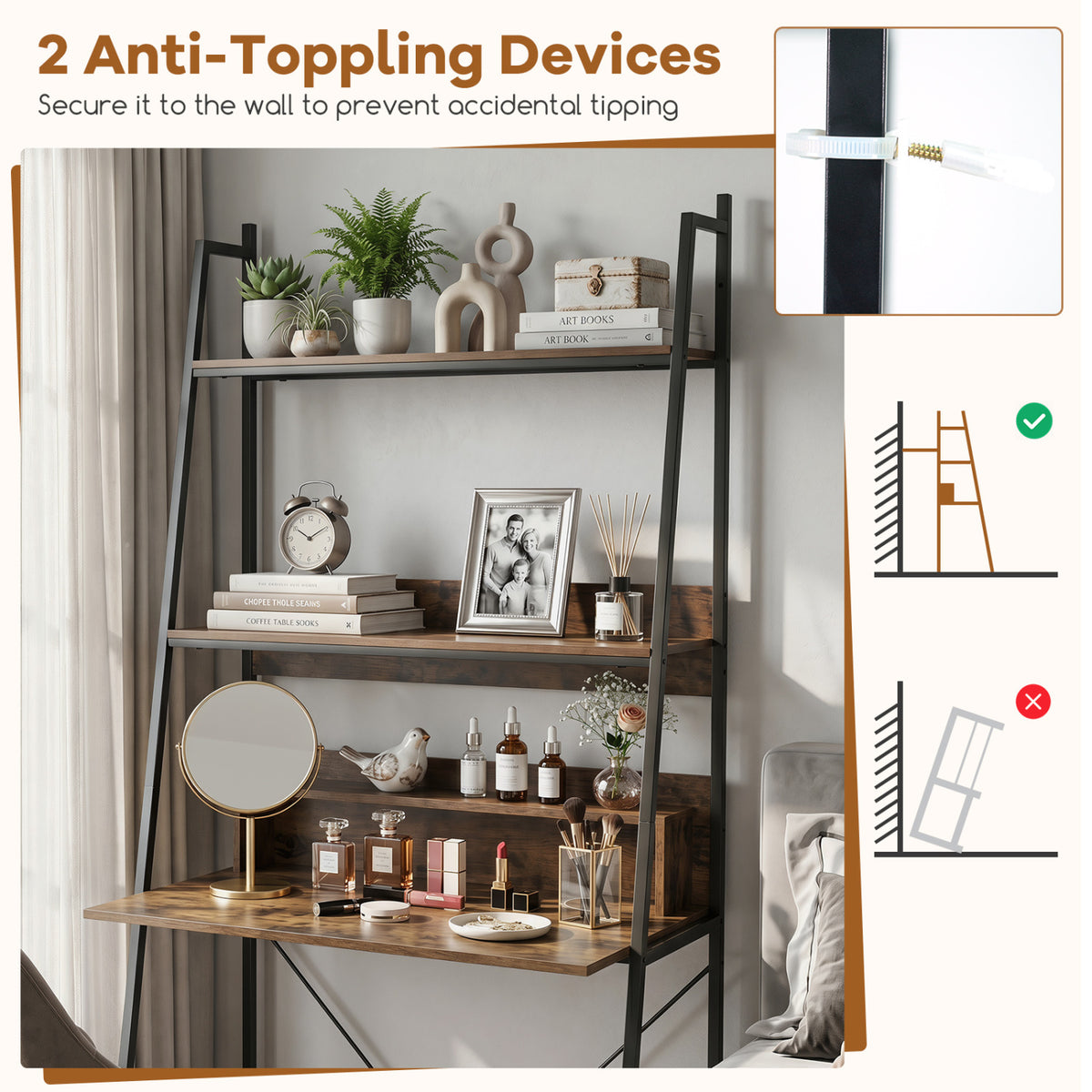 71" Laptop Desk with Open Shelves - Brown