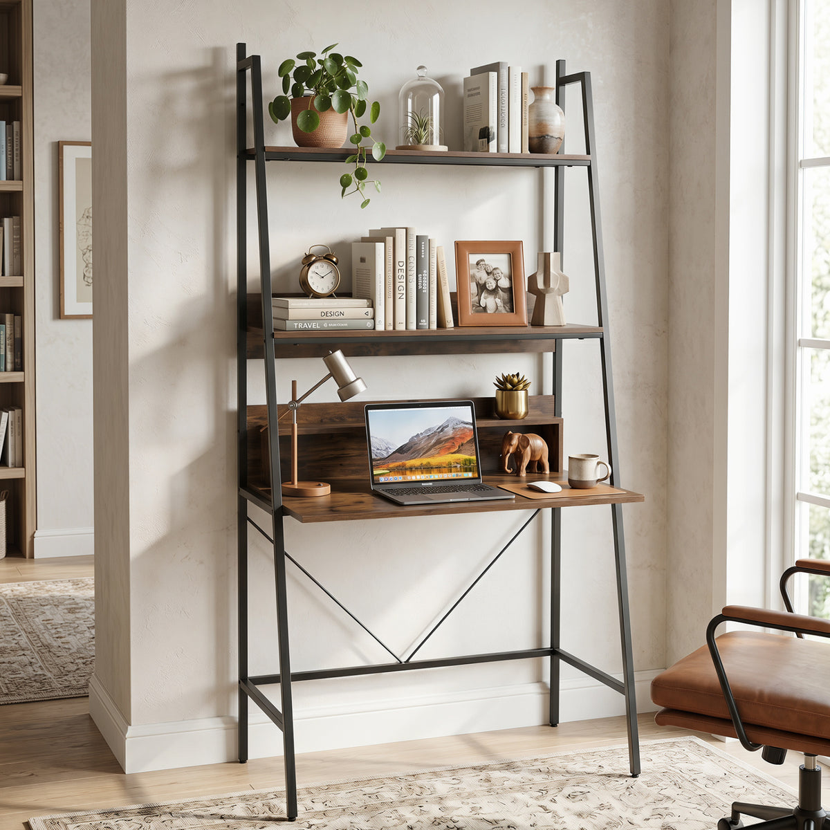 71" Laptop Desk with Open Shelves - Brown